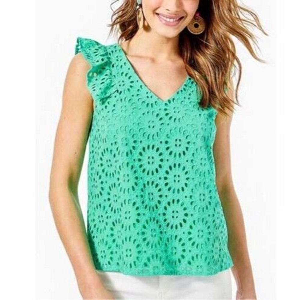 NWT Lilly Pulitzer Lina Eyelet Top in Green Size Medium